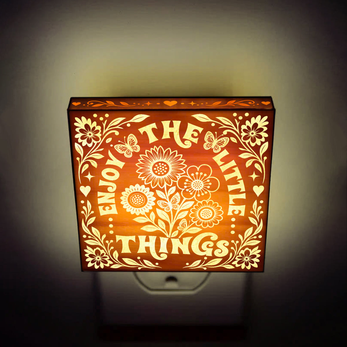 Enjoy The Little Things, Artistic Engraved Wooden LED Night Light, PH0024