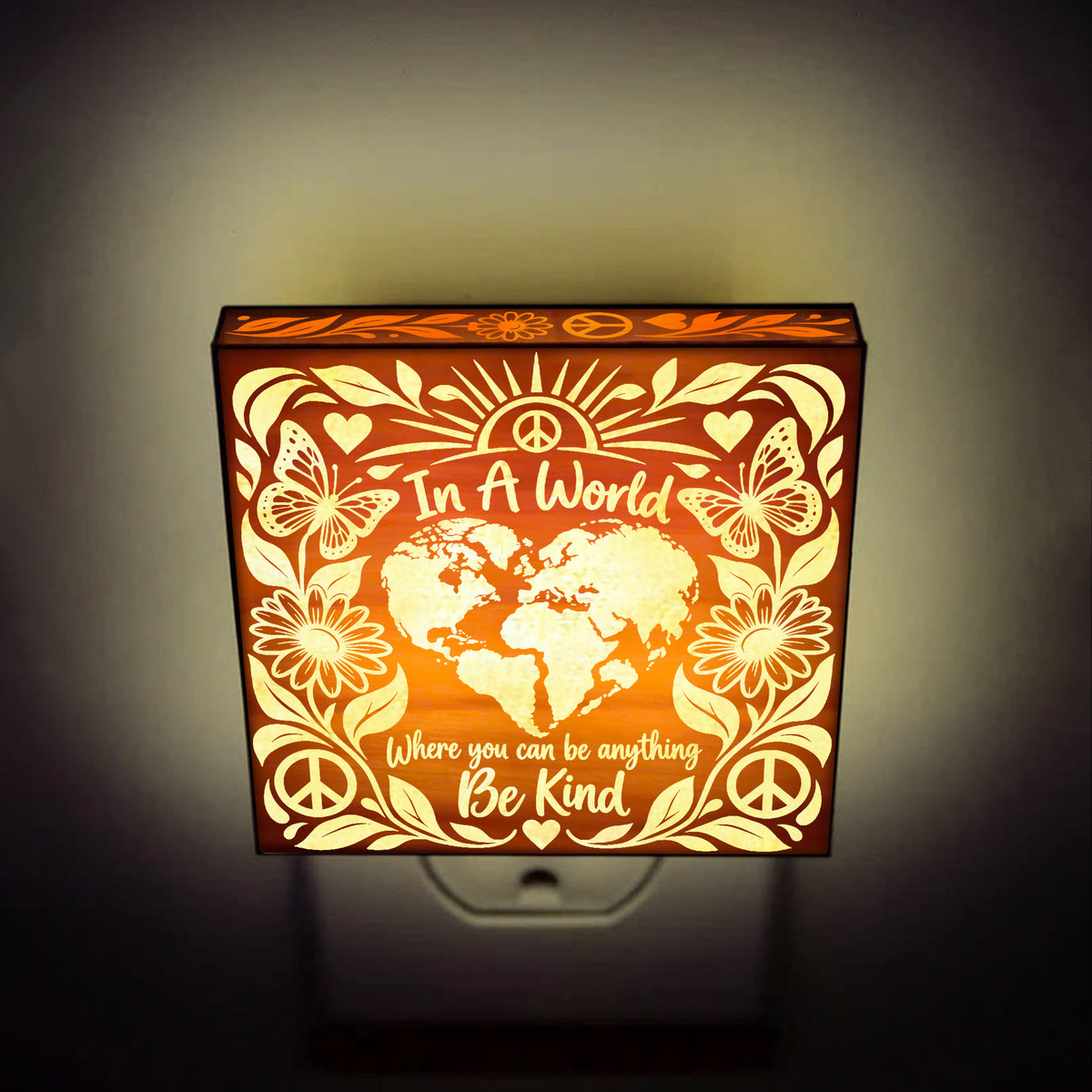 In A World Where You Can Be Anything, Be Kind - Artistic Engraved Wooden LED Night Light, PH0026