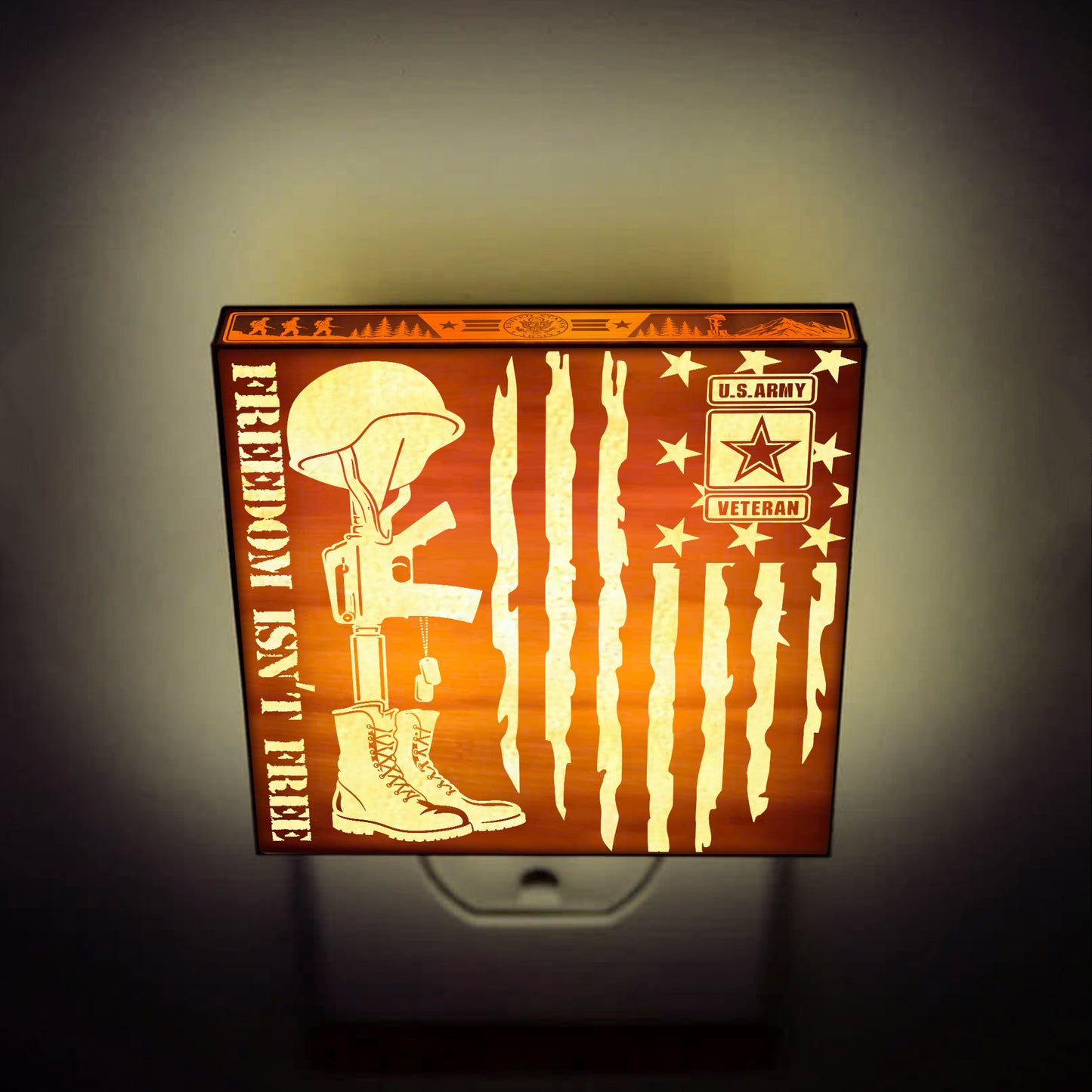 Army Veteran | Freedom Isn't Free | Artistic Engraved Wooden LED Night Light, NLV0032