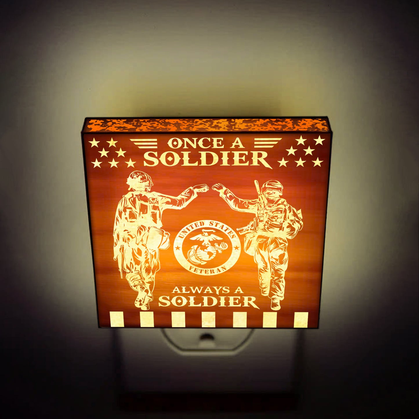 Marine Veteran | Once a Soldier, Always a Soldier | Artistic Engraved Wooden LED Night Light, NLV0018B