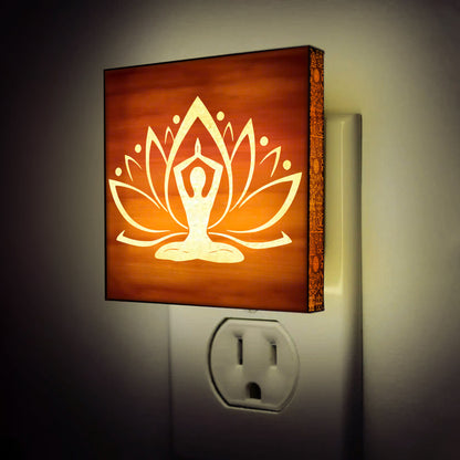 Lotus Peace Yoga Lover Engraved Wooden LED Night Light - NLYG0006