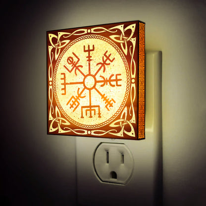Vegvisir Viking Compass Engraved Wooden LED Night Light - NLVK0018
