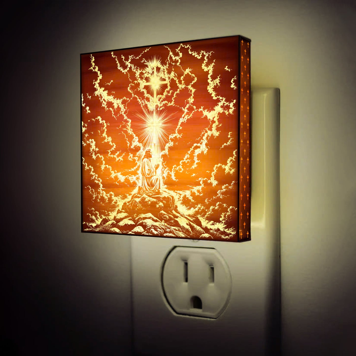 Jesus in Prayer Artisan Engraved Wooden LED Night Light - NLG0015