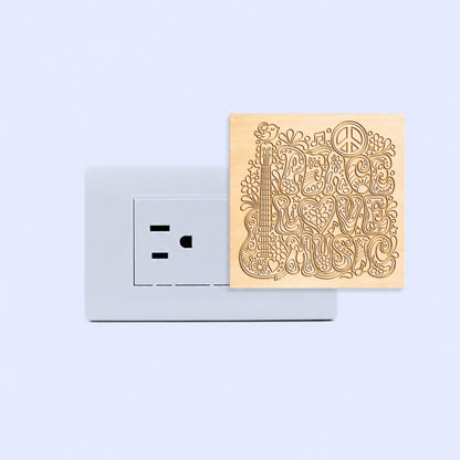 Peace, Love & Music | Artistic Engraved Wooden LED Night Light | HP0005