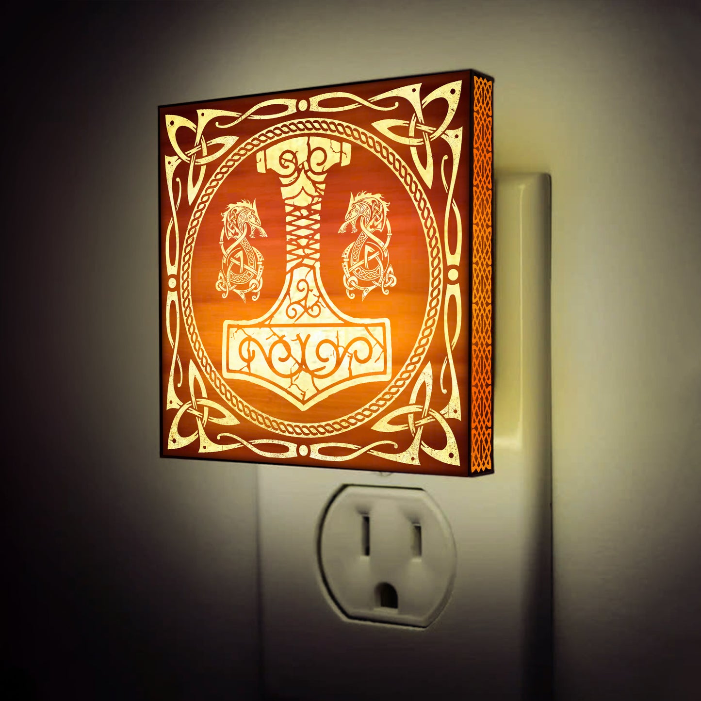 The Legendary Mjölnir Engraved Wooden LED Night Light - NLVK0019