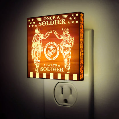 Marine Veteran | Once a Soldier, Always a Soldier | Artistic Engraved Wooden LED Night Light, NLV0018B
