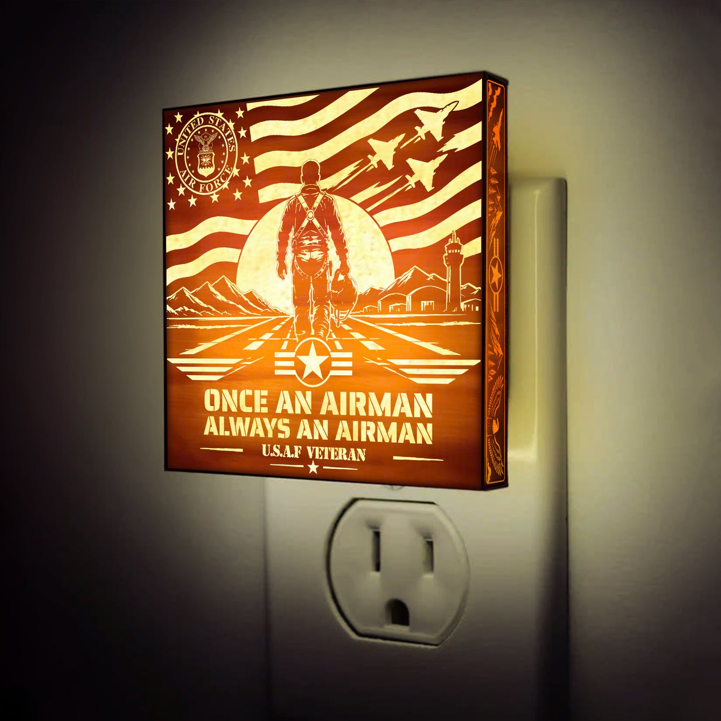Air Force Veteran | Once an Airman - Always an Airman | Artistic Engraved Wooden LED Night Light, NLV0034