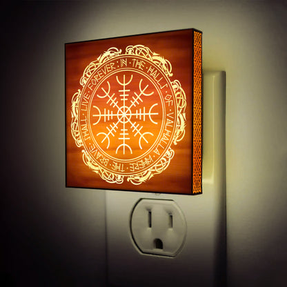 The Brave Shall Live Forever in the Halls of Valhalla, Engraved Wooden LED Night Light - NLVK0001