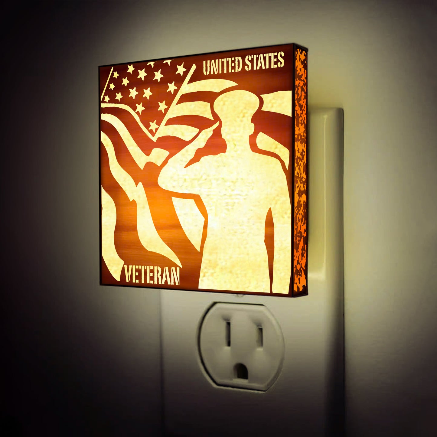 U.S. Veteran Saluting – Artisan Engraved Wooden LED Night Light, NLV0010