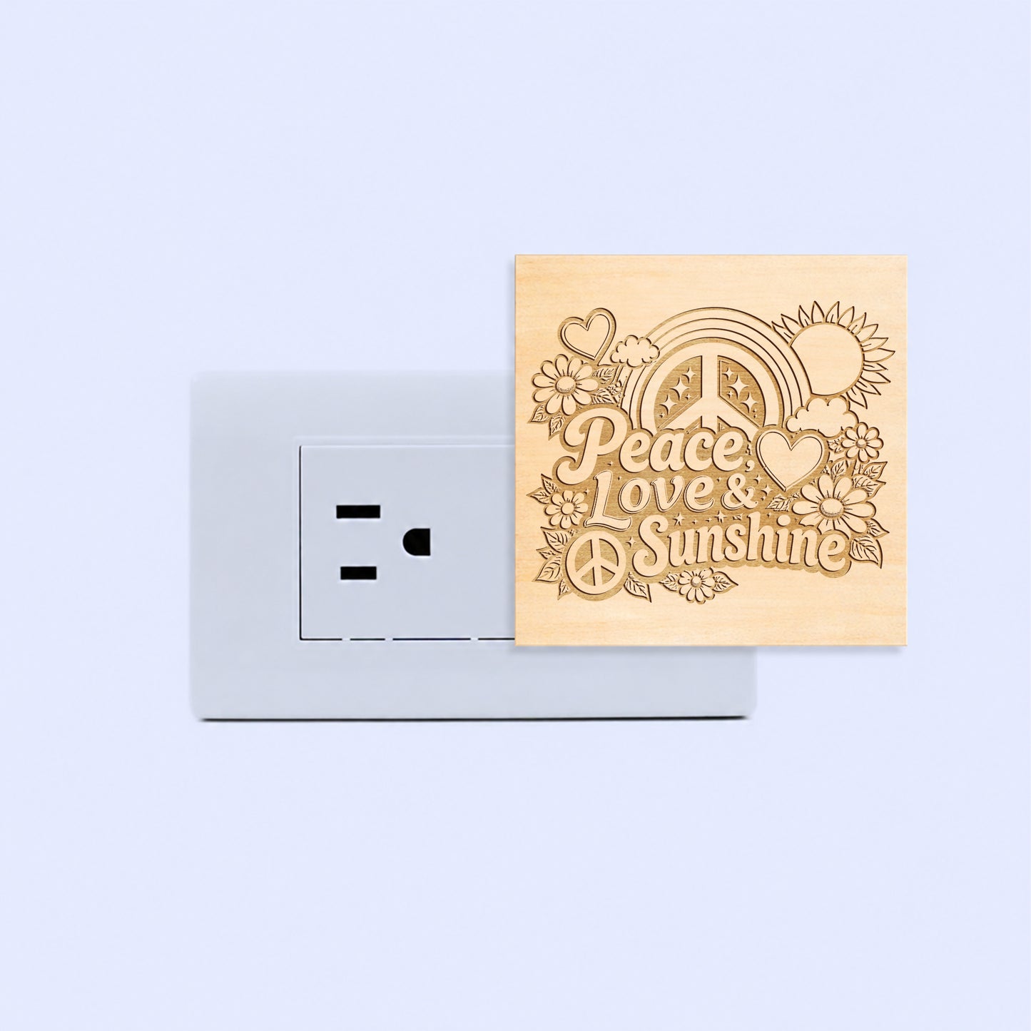 Peace, Love & Sunshine | Artistic Engraved Wooden LED Night Light | HP0001