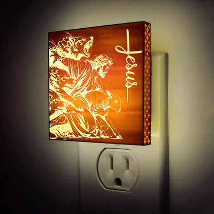 The Good Shepherd Engraved Wooden LED Night Light - NLG0008