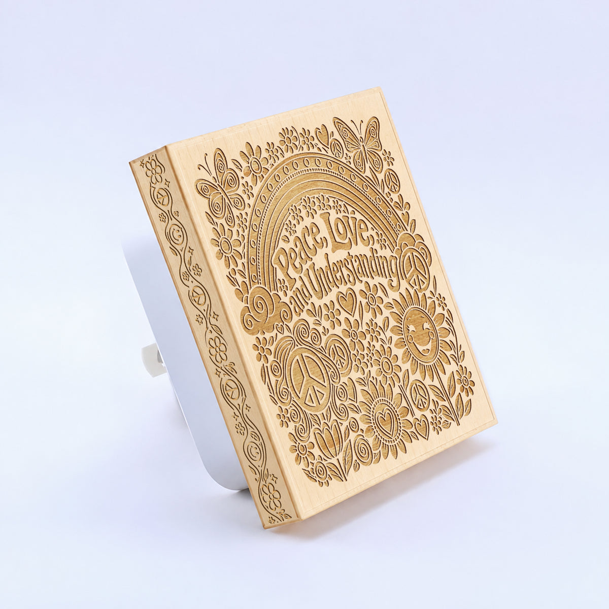 Peace - Love - Understanding | Artistic Engraved Wooden LED Night Light | HP0015