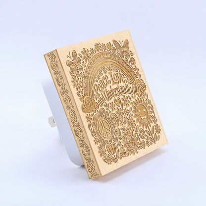Peace - Love - Understanding | Artistic Engraved Wooden LED Night Light | HP0015