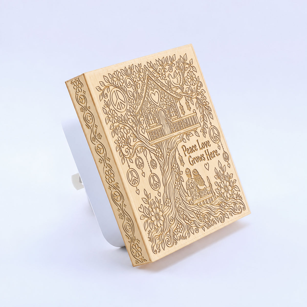 Peace Love Grows Here | Artistic Engraved Wooden LED Night Light | HP0021