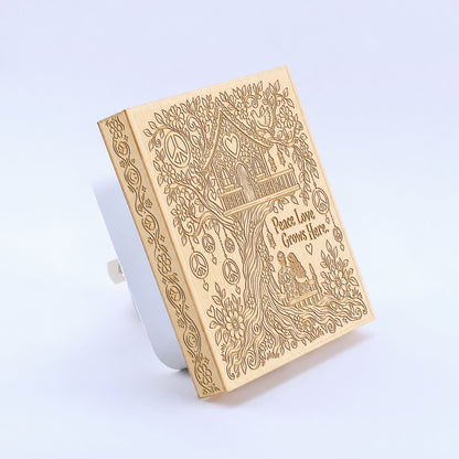 Peace Love Grows Here | Artistic Engraved Wooden LED Night Light | HP0021