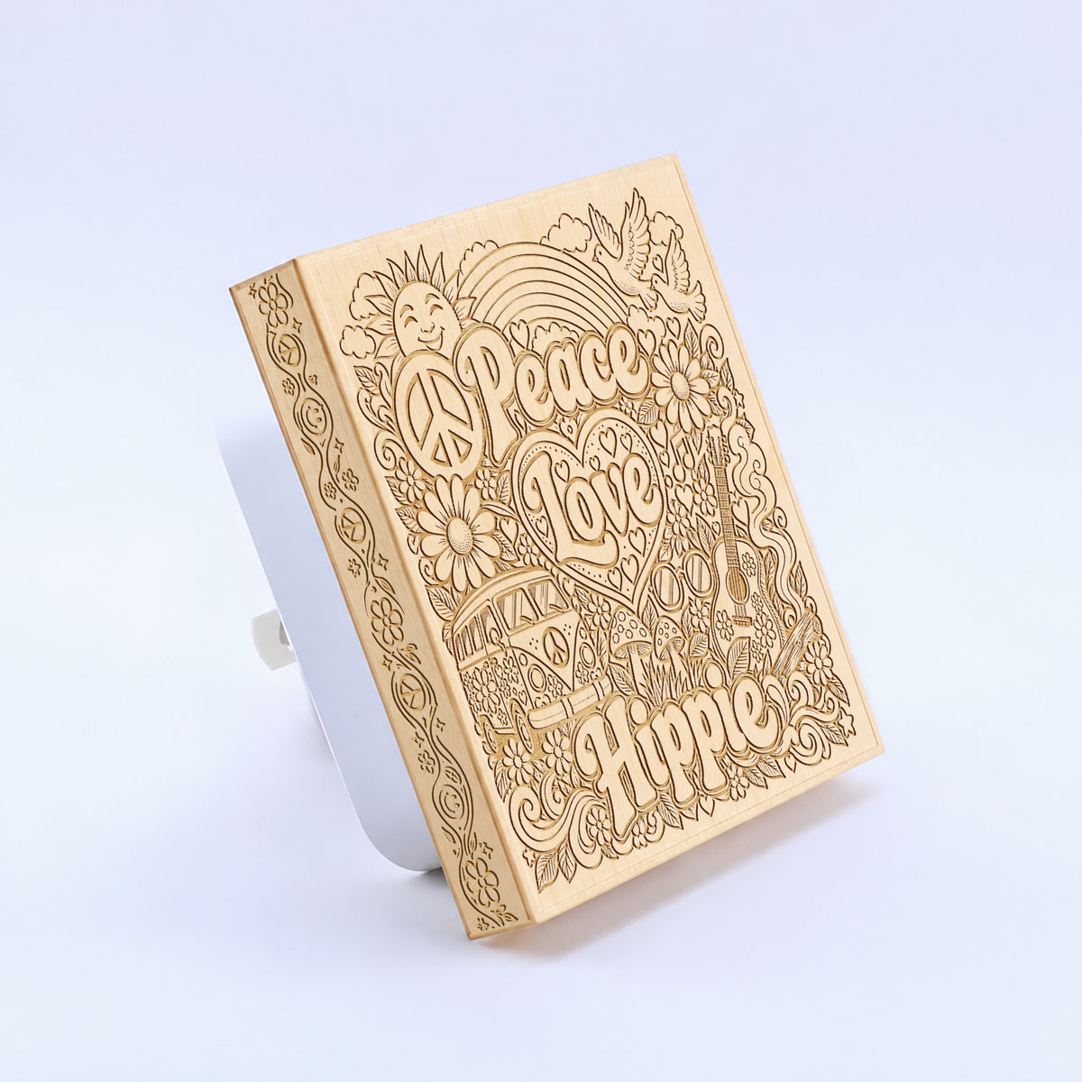 Peace - Love - Hippie | Artistic Engraved Wooden LED Night Light | HP0017