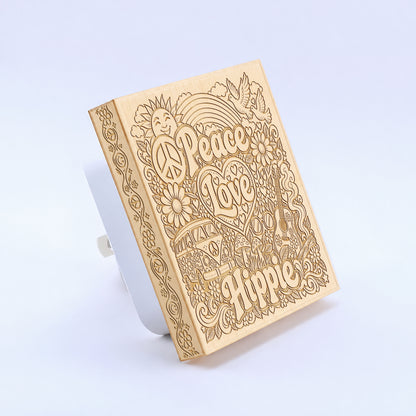 Peace - Love - Hippie | Artistic Engraved Wooden LED Night Light | HP0017