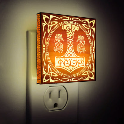 The Legendary Mjölnir Engraved Wooden LED Night Light - NLVK0019