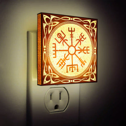 Vegvisir Viking Compass Engraved Wooden LED Night Light - NLVK0018