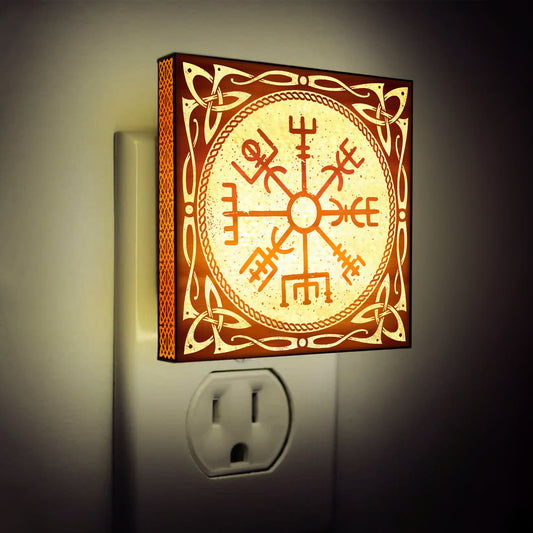 Vegvisir Viking Compass Engraved Wooden LED Night Light - NLVK0018
