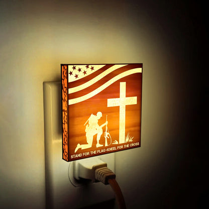 Stand For the Flag - Kneel For the Cross Engraved Wooden LED Night Light, NLV0004