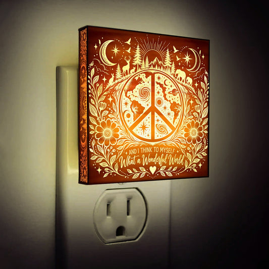 And I Think to Myself What a Wonderful World, Artistic Engraved Wooden LED Night Light, PH0014