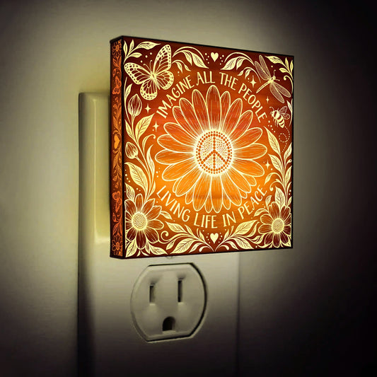 Imagine All The People Living Life in Peace, Artistic Engraved Wooden LED Night Light, PH0017
