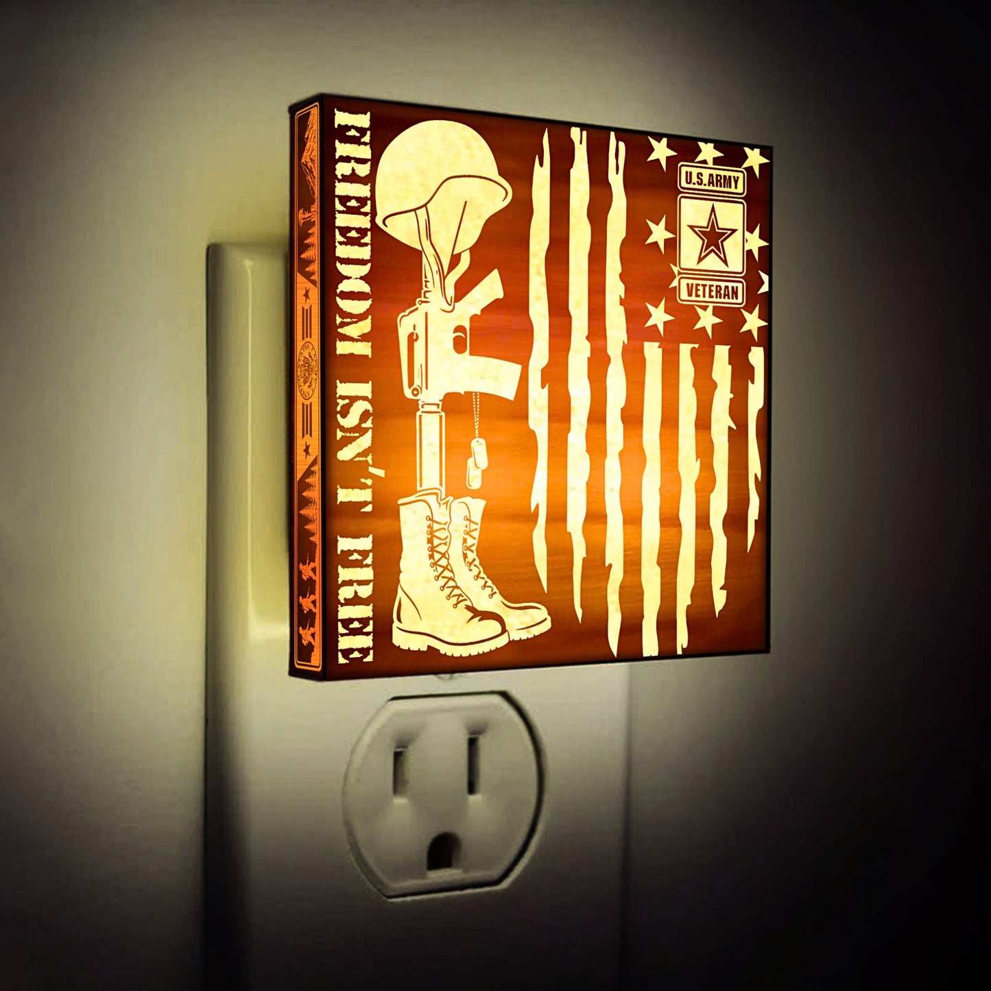 Army Veteran | Freedom Isn't Free | Artistic Engraved Wooden LED Night Light, NLV0032
