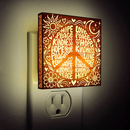 HOPE • PEACE • LOVE • KINDNESS – Hippie Wooden Night Light, PH0020