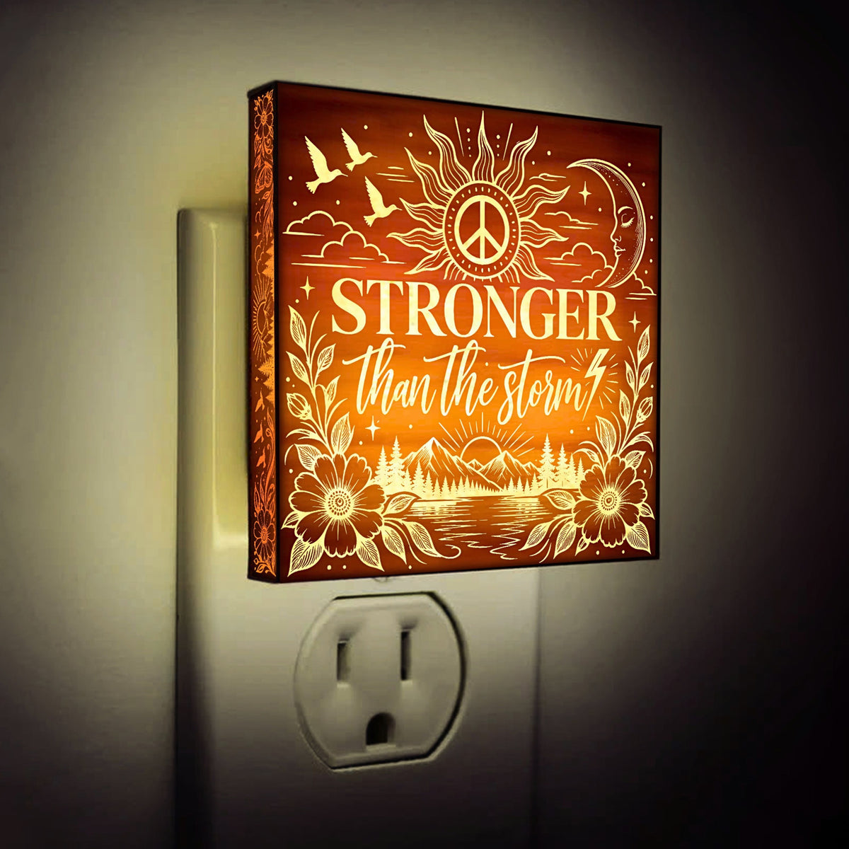 STRONGER Than The Storm, Artistic Engraved Wooden LED Night Light, PH0019
