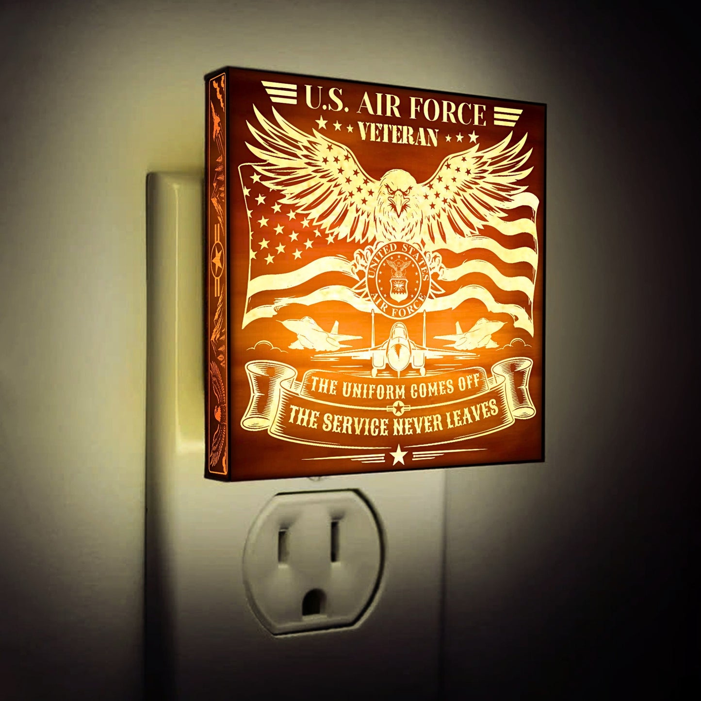 Air Force Veteran | The Uniform Comes Off - The Service Never Leaves | Artistic Engraved Wooden LED Night Light, NLV0033