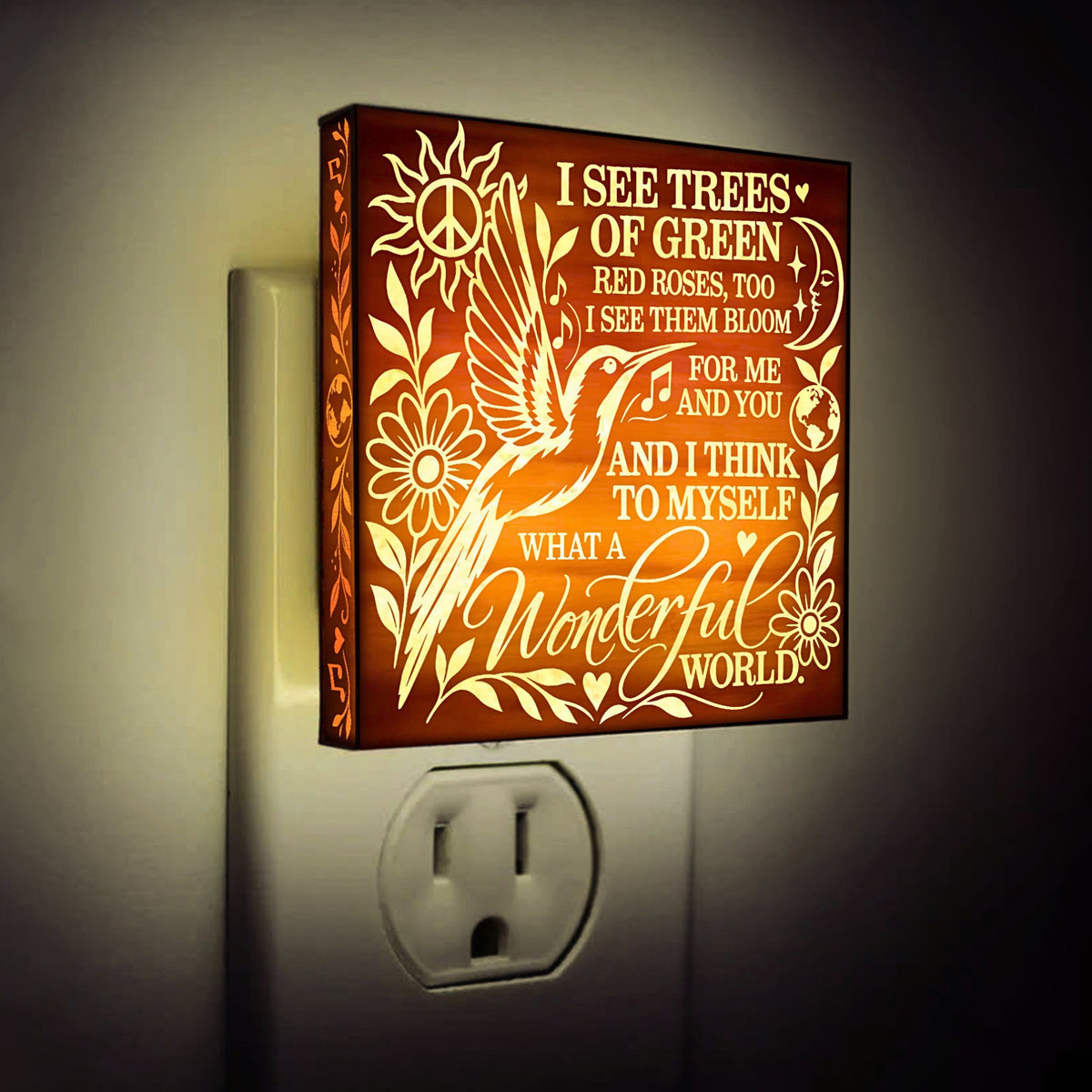 What a Wonderful World, Artistic Engraved Wooden LED Night Light, PH0021