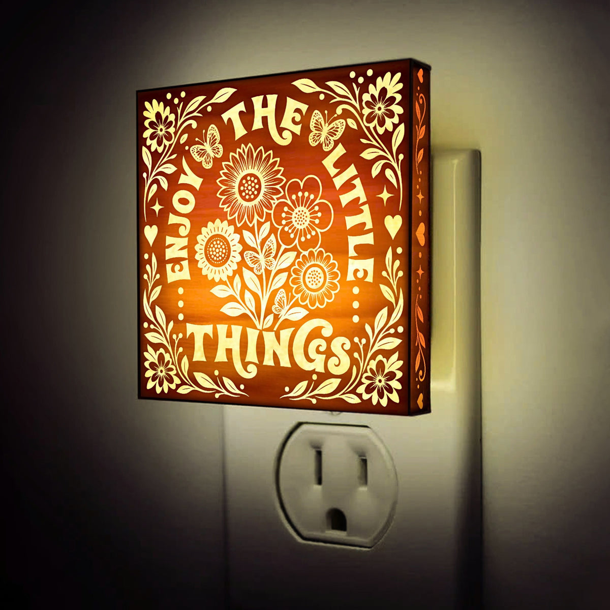Enjoy The Little Things, Artistic Engraved Wooden LED Night Light, PH0024