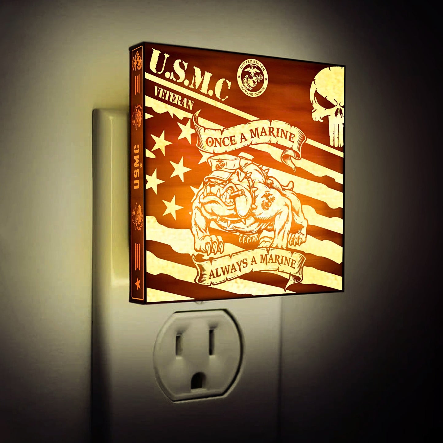 Marine Veteran | Once a Marine - Always a Marine | Artistic Engraved Wooden LED Night Light, NLV0030