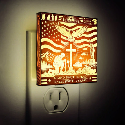 Stand For the Flag - Kneel For the Cross | Artistic Engraved Wooden LED Night Light, NLV0036