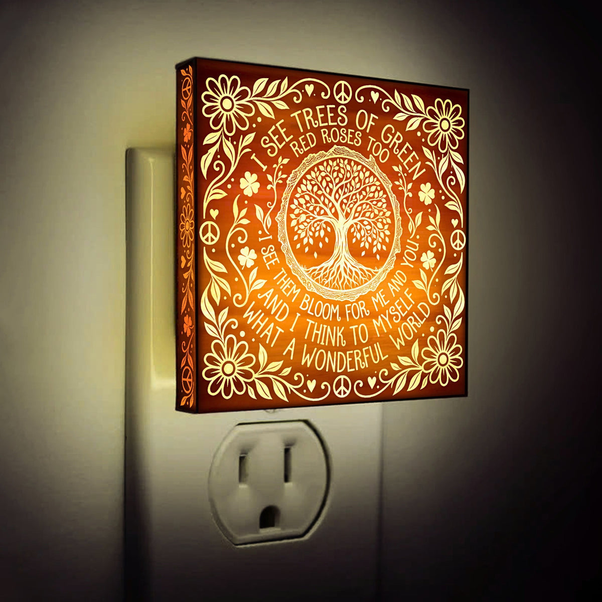 What a Wonderful World, Artistic Engraved Wooden LED Night Light, PH0022