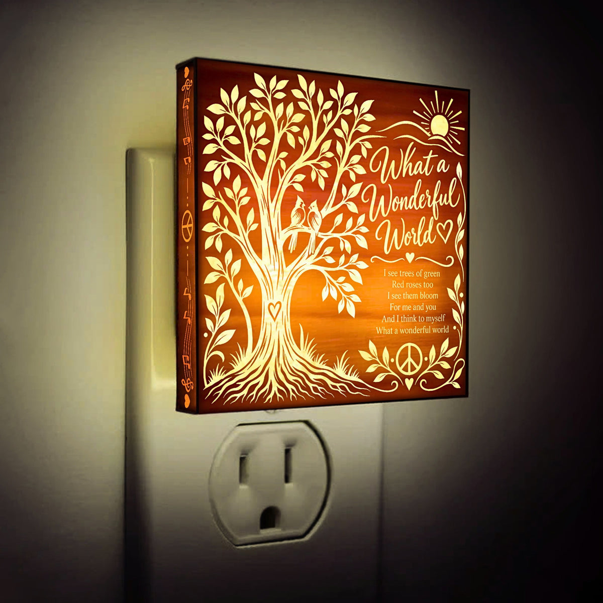 A Wonderful World – Cardinal & Love, Artistic Engraved Wooden LED Night Light, PH0023
