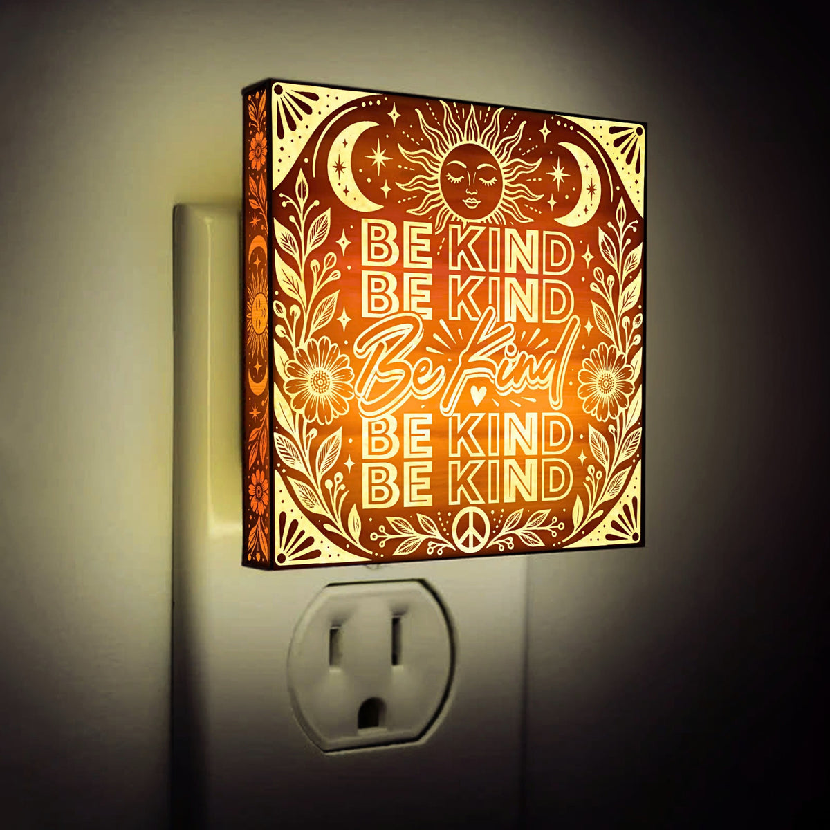BE KIND, Artistic Engraved Wooden LED Night Light, PH0012