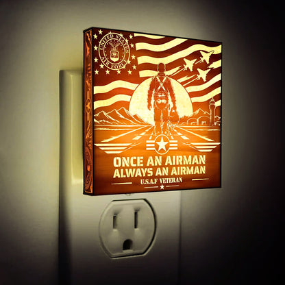 Air Force Veteran | Once an Airman - Always an Airman | Artistic Engraved Wooden LED Night Light, NLV0034