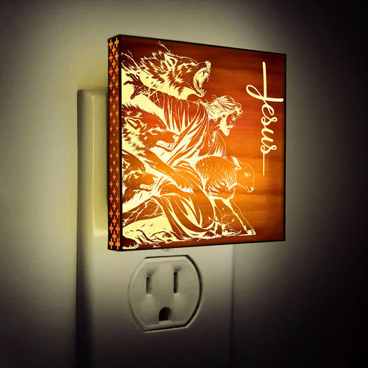 The Good Shepherd Engraved Wooden LED Night Light - NLG0008
