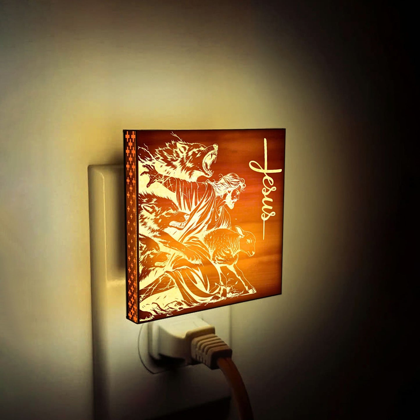 The Good Shepherd Engraved Wooden LED Night Light - NLG0008