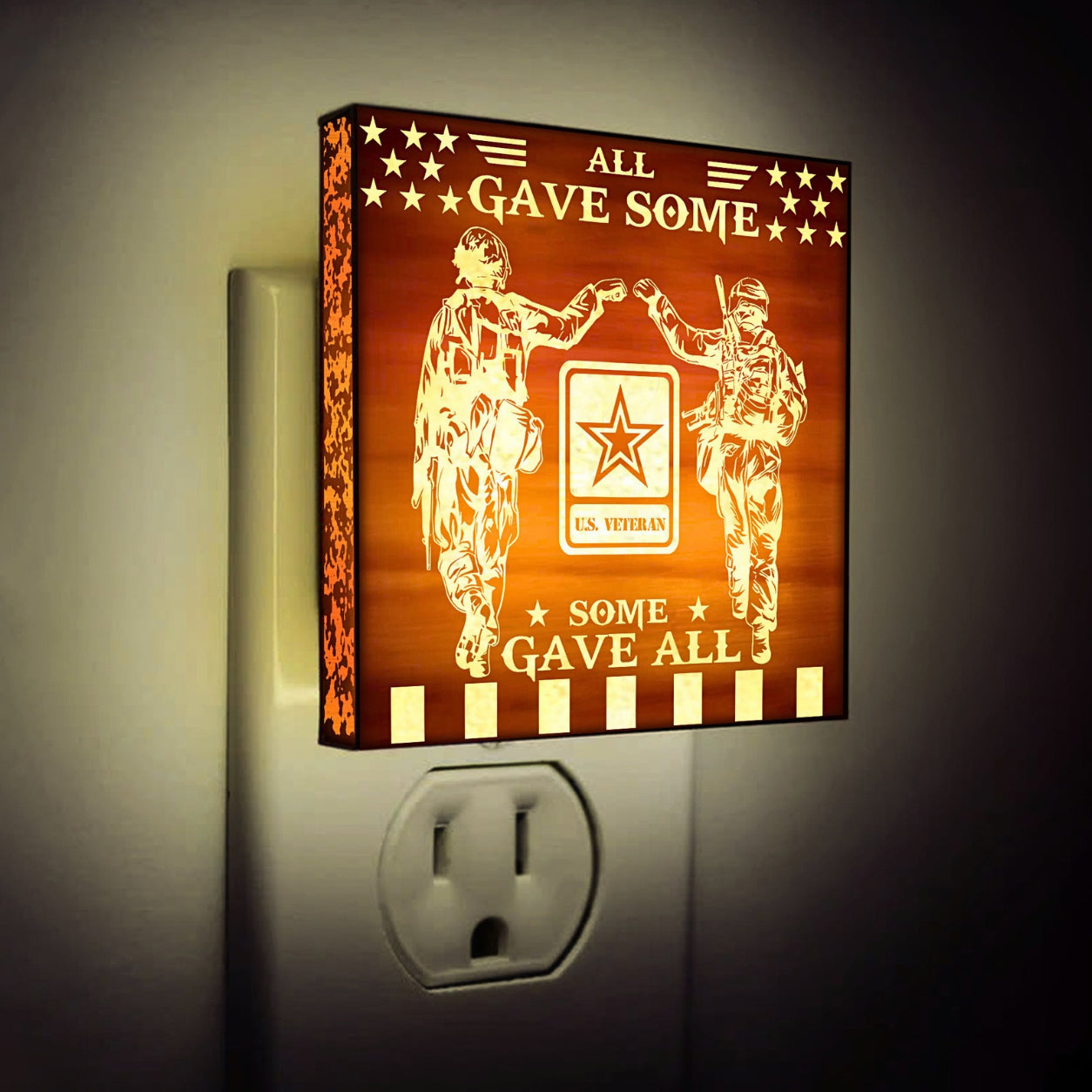 Army Veteran | All Gave Some - Some Gave All | Artistic Engraved Wooden LED Night Light, NLV0021