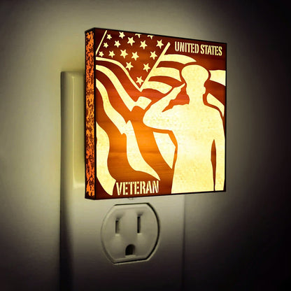 U.S. Veteran Saluting – Artisan Engraved Wooden LED Night Light, NLV0010