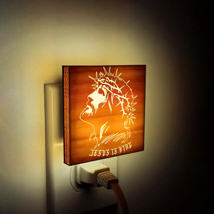 Jesus is King Artisan Engraved Wooden LED Night Light - NLG0012