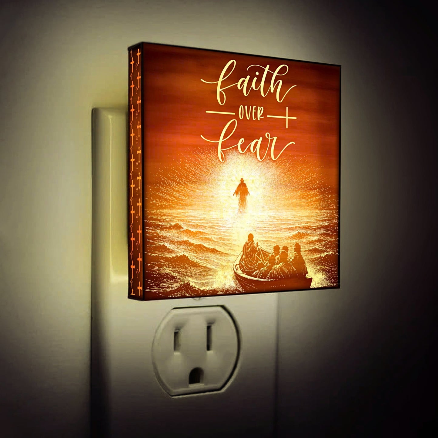 Faith Over Fear Engraved Wooden LED Night Light - NLG0020
