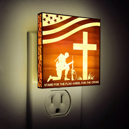 Stand For the Flag - Kneel For the Cross Engraved Wooden LED Night Light, NLV0004