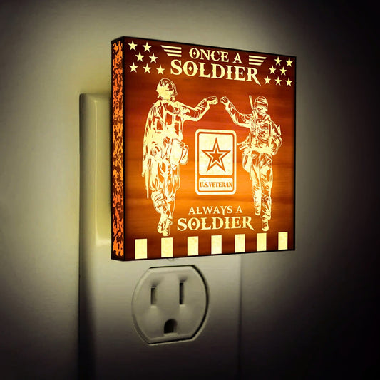 Army Veteran | Once a Soldier, Always a Soldier | Artistic Engraved Wooden LED Night Light, NLV0018A