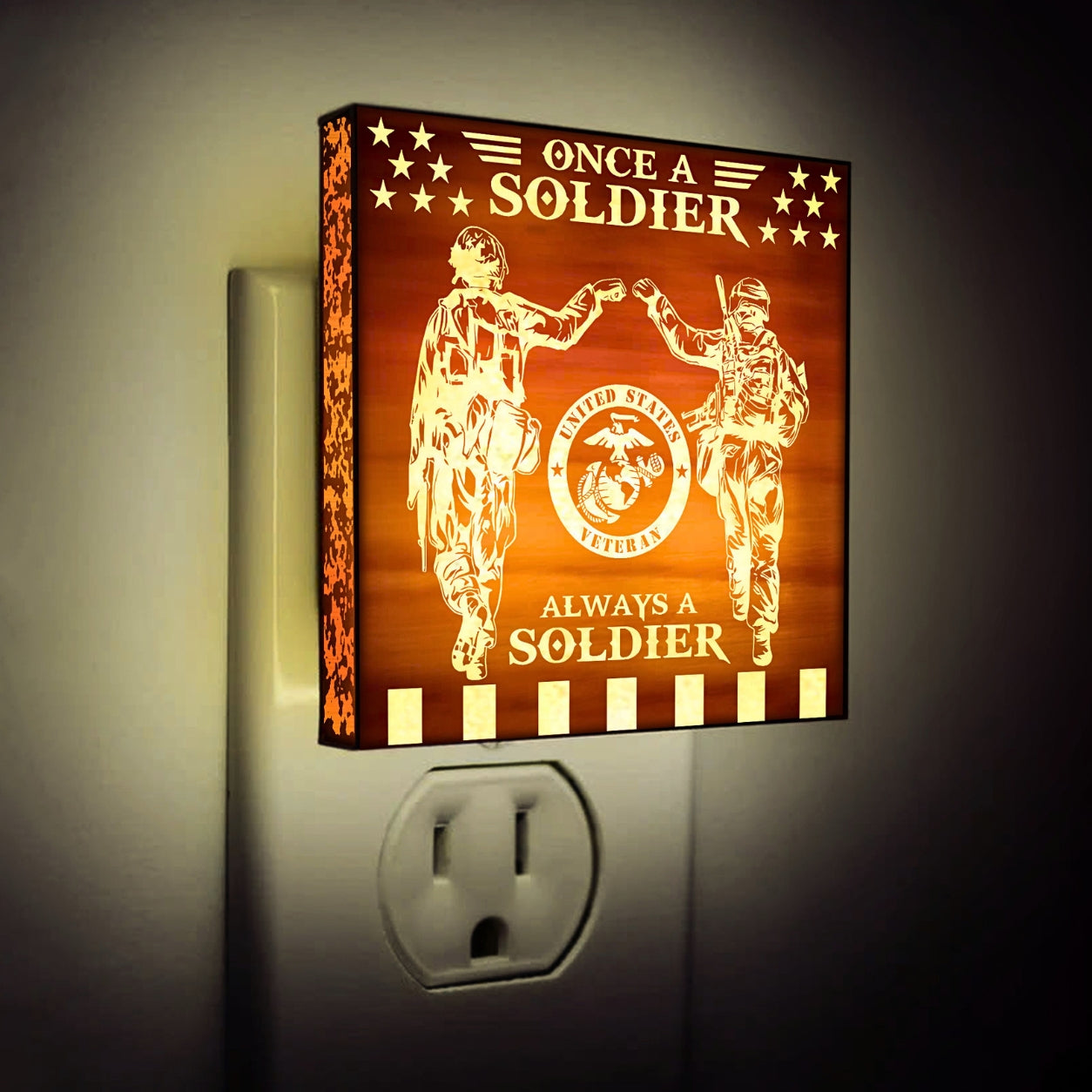 Marine Veteran | Once a Soldier, Always a Soldier | Artistic Engraved Wooden LED Night Light, NLV0018B