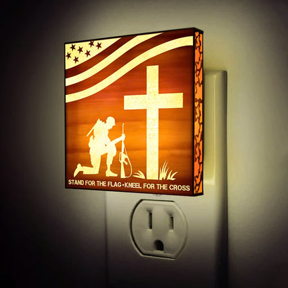 Stand For the Flag - Kneel For the Cross Engraved Wooden LED Night Light, NLV0004