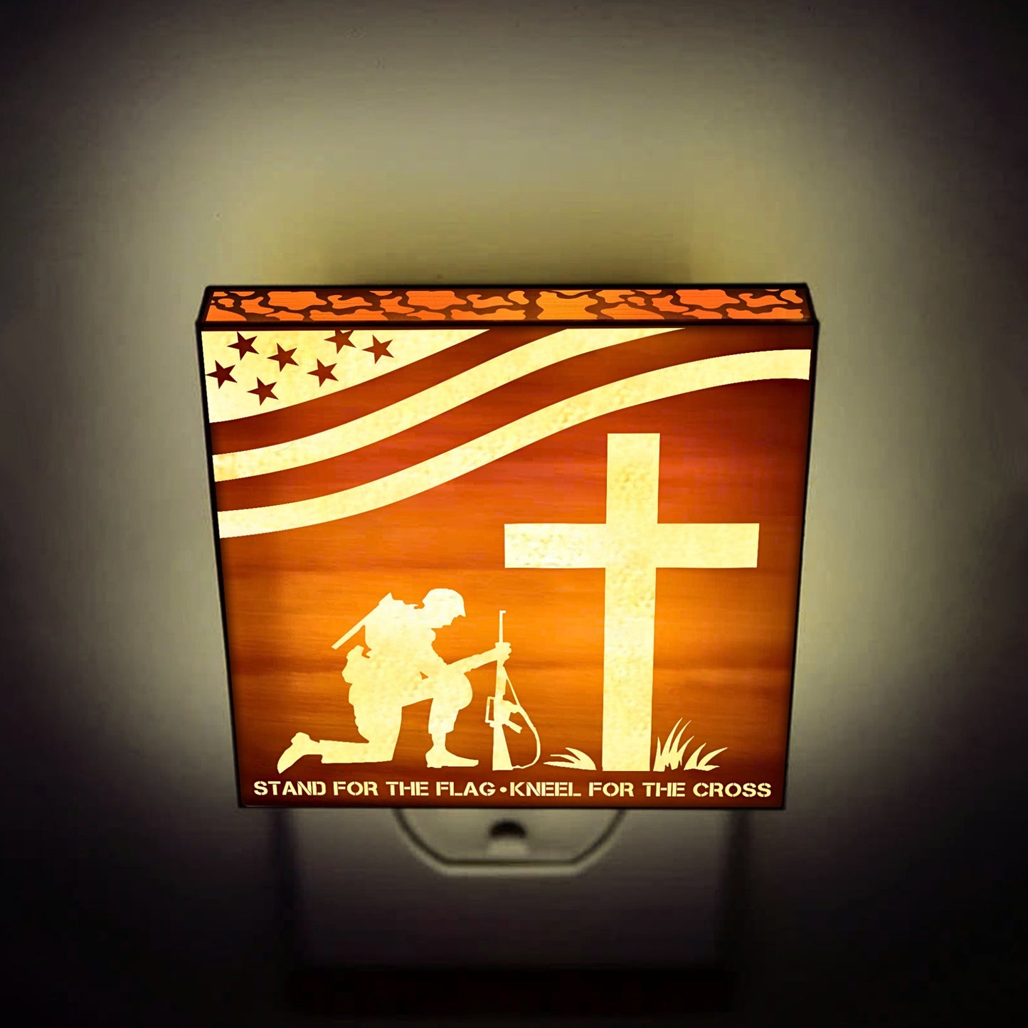 Stand For the Flag - Kneel For the Cross Engraved Wooden LED Night Light, NLV0004